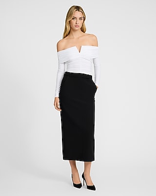 Ruched V-wire Fold Over Off The Shoulder Long Sleeve Top | Express