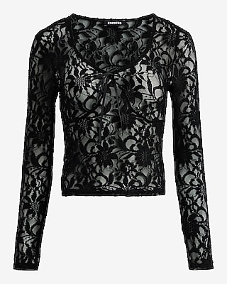 Lace V-Neck Long Sleeve Bow Tee - image 5