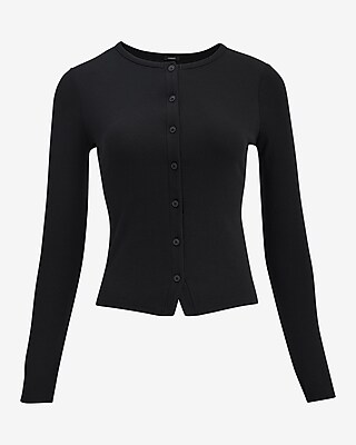 Ribbed Crew Neck Long Sleeve Cardigan