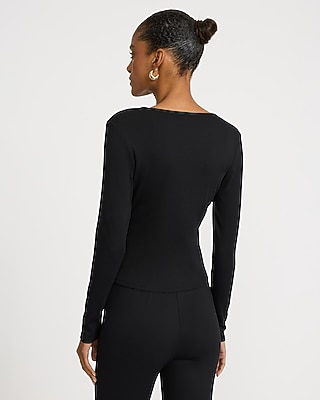 Ribbed Crew Neck Long Sleeve Cardigan