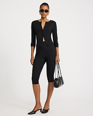 Ribbed Crew Neck Long Sleeve Cardigan
