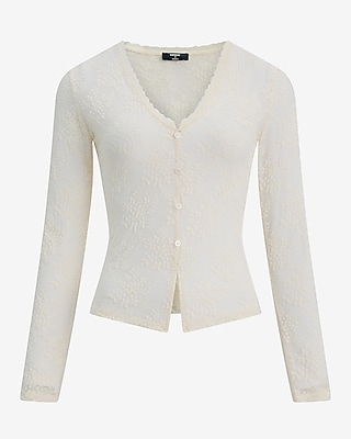Sheer Floral Lace V-Neck Button Front Top - thumbnail 6