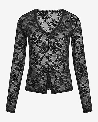 Sheer Floral Lace V-neck Button Front Top | Express