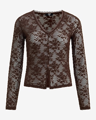 Sheer Floral Lace V-Neck Button Front Top - thumbnail 5