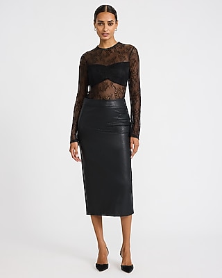 Sheer Lace Crew Neck Layered Bandeau Long Sleeve Top | Express