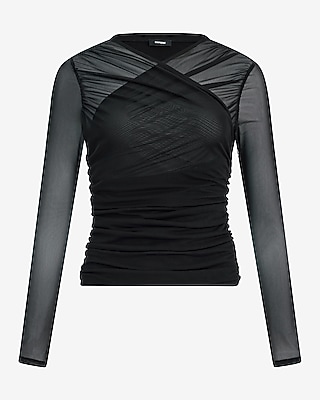 Mesh Crossover Long Sleeve Top