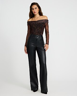 Zebra Mesh Off The Shoulder Ruched Bodysuit