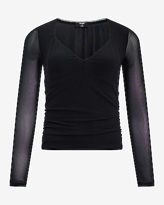Mesh V-Neck Long Sleeve Top