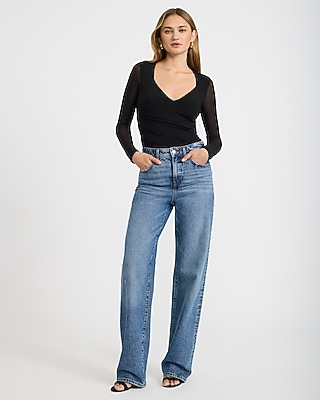 Mesh V-Neck Long Sleeve Top