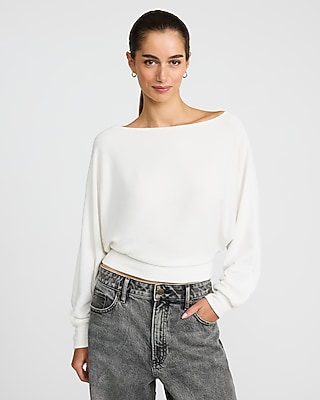 Crepe Convertible Dolman Long Sleeve Banded Bottom Sweater | Express