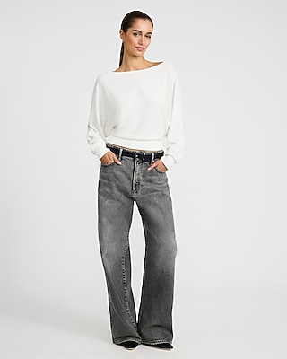 Relaxed Crepe Convertible Dolman Long Sleeve Sweater