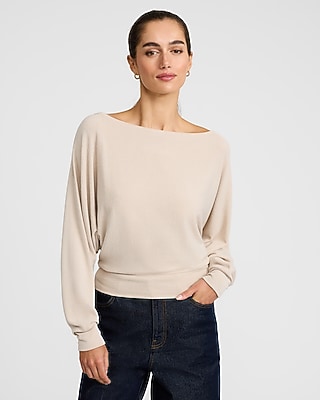 Crepe Convertible Dolman Long Sleeve Banded Bottom Sweater