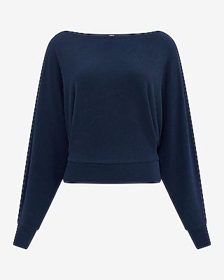 Crepe Convertible Dolman Long Sleeve Banded Bottom Sweater