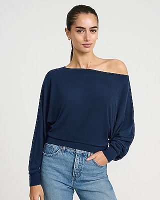 Crepe Convertible Dolman Long Sleeve Banded Bottom Sweater