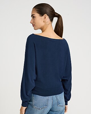 Crepe Convertible Dolman Long Sleeve Banded Bottom Sweater