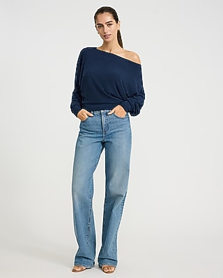 Crepe Convertible Dolman Long Sleeve Banded Bottom Sweater