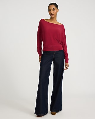 Crepe Convertible Dolman Long Sleeve Banded Bottom Sweater