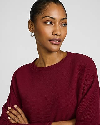 Textured Crew Neck Dolman Long Sleeve Tee