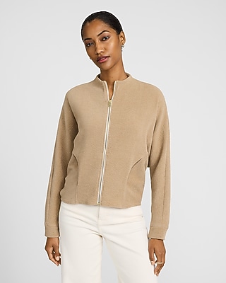 Striped Trim Quarter Zip Cropped Sweatshirt