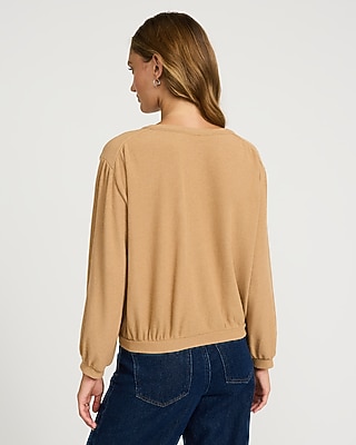 Ribbed V-Neck Long Sleeve Button Front Tee - image 5