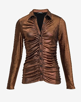 Metallic Fitted Ruched Shirt