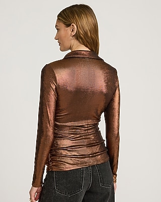 Metallic Fitted Ruched Shirt