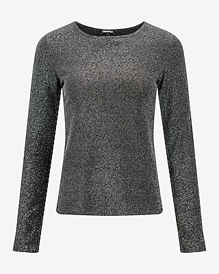 Fitted Glitter Crew Neck Long Sleeve Tee