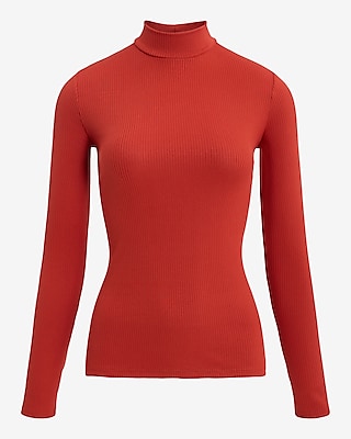 Fitted Ribbed Mock Neck Long Sleeve Tee