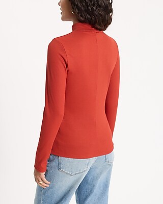 Fitted Ribbed Mock Neck Long Sleeve Tee