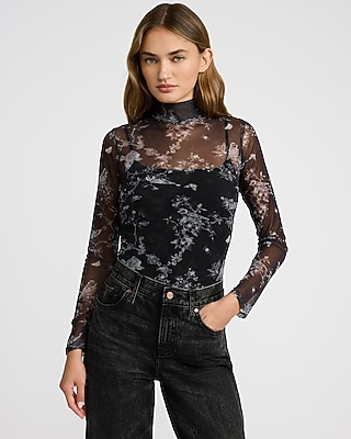Floral Mesh Long Sleeve Bodysuit | Express