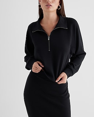 Express, Silky Banded Waist Hooded Sweatshirt in Pitch Black