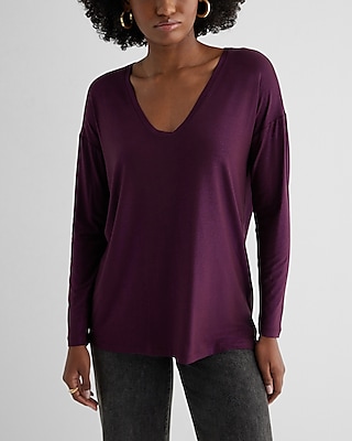 Supersoft Relaxed Shine V-Neck Long Sleeve Tee Blue Women's