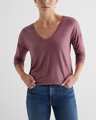 Supersoft Relaxed Shine V-Neck Long Sleeve Tee