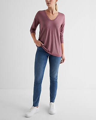 Supersoft Relaxed Shine V-Neck Long Sleeve Tee