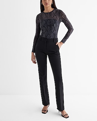 Fitted Mesh Snakeskin Crew Neck Long Sleeve Tee