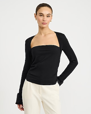 Long Sleeve Faux Fur Cuff Ruched Top