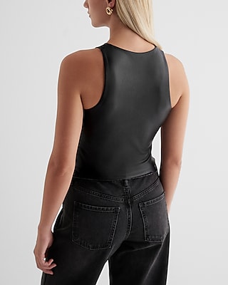 Body Contour Faux Leather High Neck Tank