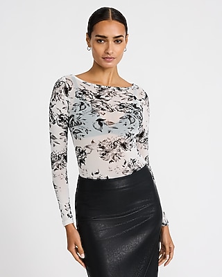 Floral Flocked Mesh Long Sleeve Bodysuit