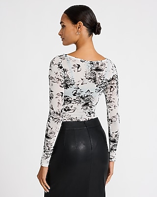 Floral Flocked Mesh Long Sleeve Bodysuit