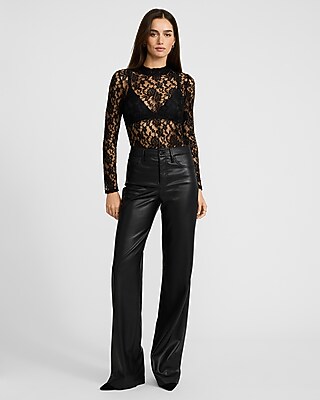Sheer Lace Mock Neck Long Sleeve Top