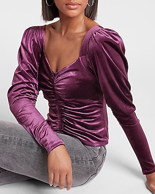 Velvet Long Sleeve Ruched Front Top | Express