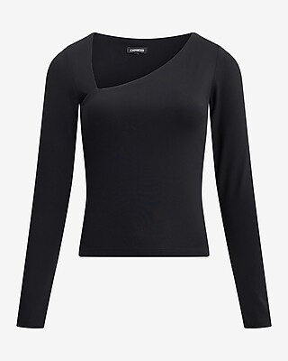 Asymmetrical Neck Long Sleeve Tee | Express