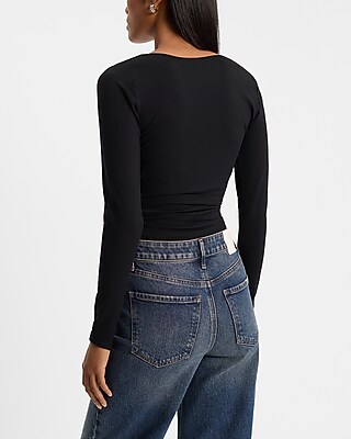 Asymmetrical Neck Long Sleeve Tee | Express