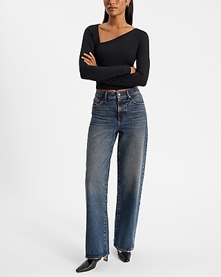 Asymmetrical Neck Long Sleeve Tee | Express
