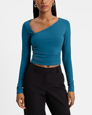 Asymmetrical Neck Long Sleeve Tee | Express