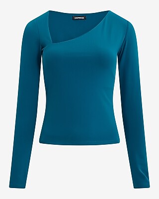 Asymmetrical Neck Long Sleeve Tee | Express
