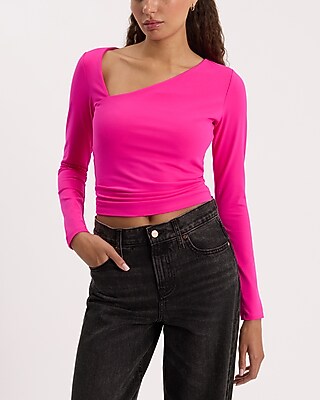 Asymmetrical Neck Long Sleeve Tee | Express