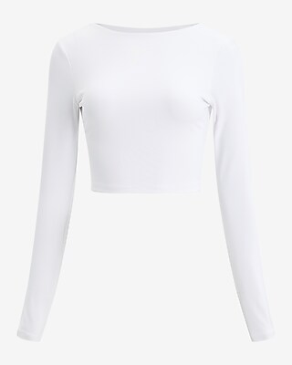 Crew Neck Long Sleeve Open Back Cropped Tee | Express