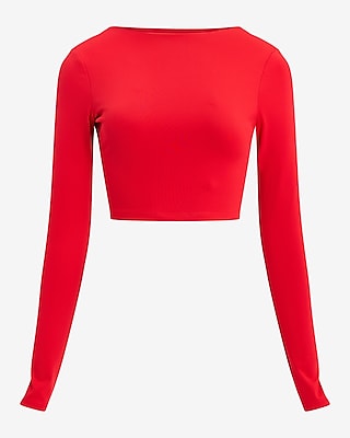 Crew Neck Long Sleeve Open Back Cropped Tee