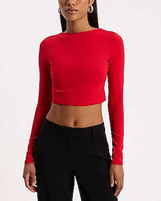 Crew Neck Long Sleeve Open Back Cropped Tee